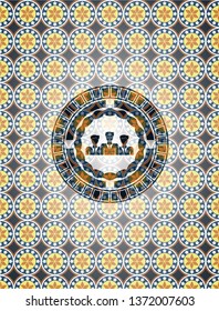 business teamwork icon inside arabic badge. Arabesque decoration.