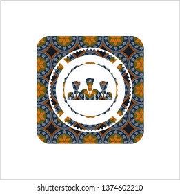 business teamwork icon inside arabic emblem background. Arabesque decoration.
