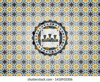business teamwork icon inside arabic emblem. Arabesque decoration.