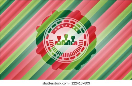 business teamwork icon inside christmas colors emblem.