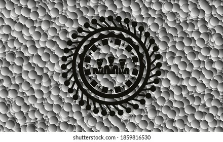 icono de trabajo en equipo de negocios dentro de un icono oscuro o emblema con fondo de burbujas grises. Ilustración vectorial. Detallado. 