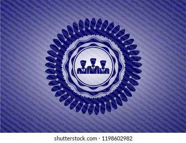 business teamwork icon inside emblem with jean texture