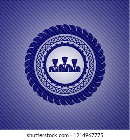 business teamwork icon inside emblem with denim high quality background
