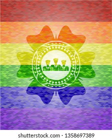 business teamwork icon inside emblem on mosaic background with the colors of the LGBT flag