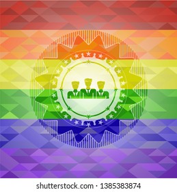 business teamwork icon inside emblem on mosaic background with the colors of the LGBT flag