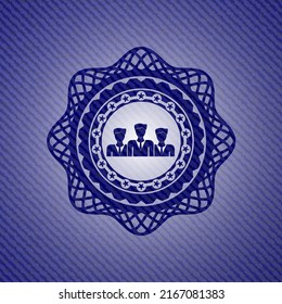 icono de trabajo en equipo de negocios dentro del emblema con fondo jean de alta calidad. 