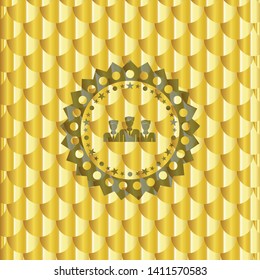 business teamwork icon inside gold shiny badge. Scales pattern. Vector Illustration. Detailed.