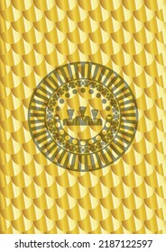 icono de trabajo en equipo de negocios dentro del emblema de oro o la insignia. Patrón de escalas. Ilustración vectorial. Detallado. 