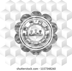 business teamwork icon inside grey badge with geometric cube white background