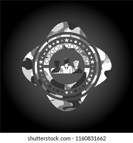 business teamwork icon inside grey camouflage emblem