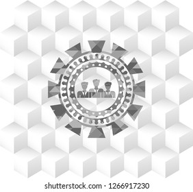 business teamwork icon inside grey emblem. Vintage with geometric cube white background