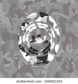 business teamwork icon inside grey camouflage emblem