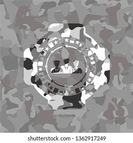 business teamwork icon inside grey camouflage emblem