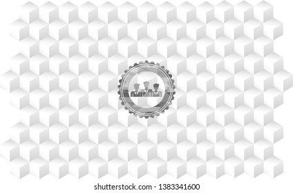 business teamwork icon inside grey icon or emblem with geometric cube white background