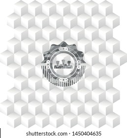 business teamwork icon inside grey emblem with geometric cube white background