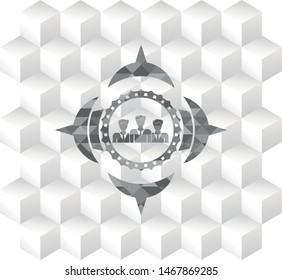 business teamwork icon inside grey badge with geometric cube white background
