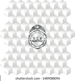 business teamwork icon inside grey badge with geometric cube white background