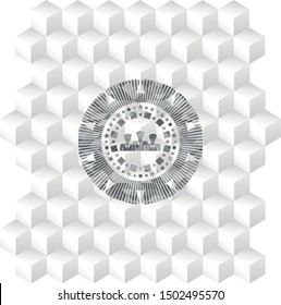 business teamwork icon inside grey badge with geometric cube white background