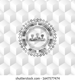 business teamwork icon inside grey badge with geometric cube white background