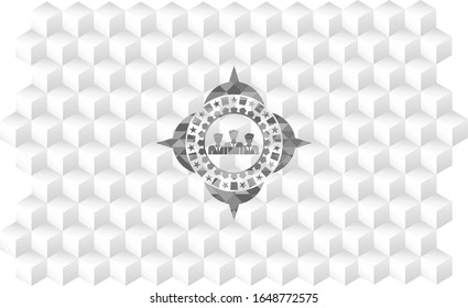 business teamwork icon inside grey badge with geometric cube white background