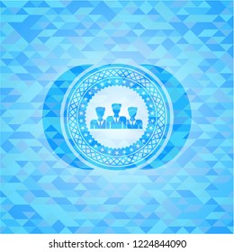 business teamwork icon inside light blue emblem with mosaic ecological style background