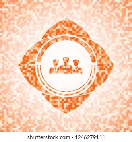 business teamwork icon inside orange mosaic emblem with background