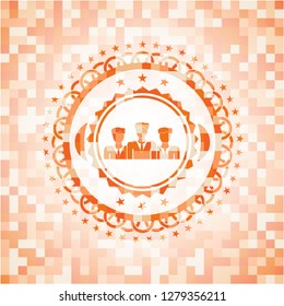business teamwork icon inside orange mosaic emblem with background