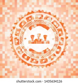 business teamwork icon inside orange mosaic emblem