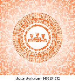 business teamwork icon inside orange mosaic emblem