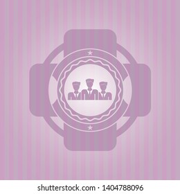 business teamwork icon inside pink emblem. Vintage.