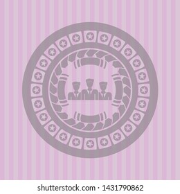 business teamwork icon inside pink emblem. Retro