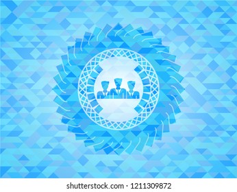 business teamwork icon inside realistic sky blue mosaic emblem