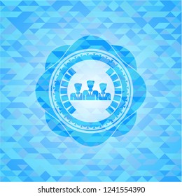 business teamwork icon inside realistic sky blue emblem. Mosaic background