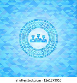 business teamwork icon inside realistic light blue mosaic emblem