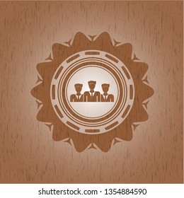 business teamwork icon inside realistic wooden emblem