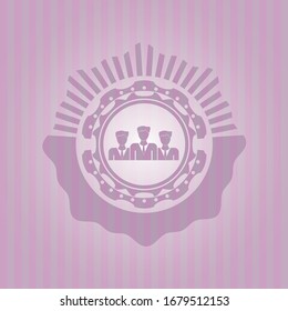 business teamwork icon inside realistic pink emblem