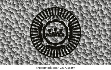 icono de trabajo en equipo de negocios dentro de un emblema oscuro realista con fondo de burbujas. Ilustración vectorial. Detallado. 