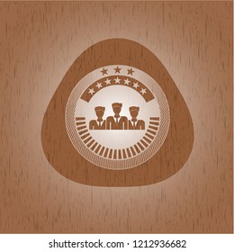 business teamwork icon inside retro wooden emblem