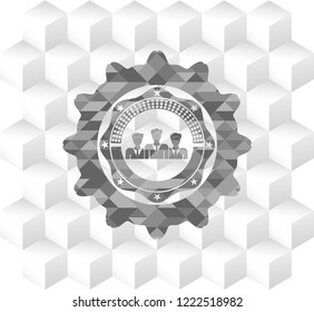 business teamwork icon inside retro style grey emblem with geometric cube white background
