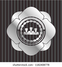  business teamwork icon inside silver shiny badge