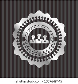 business teamwork icon inside silver emblem or badge