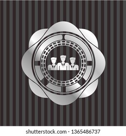 business teamwork icon inside silver emblem or badge