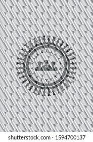 business teamwork icon inside silver color badge or emblem. Scales pattern. Vector Illustration. Detailed.