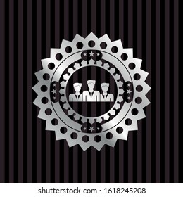 business teamwork icon inside silver badge or emblem