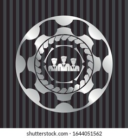 business teamwork icon inside silver emblem or badge