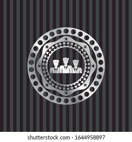 business teamwork icon inside silver shiny badge