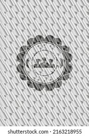 Business-Teamwork-Symbol in silberfarbenem Emblem oder Abzeichen. Skaliert Muster. Vektorgrafik. Detaillierte Angaben. 