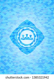 business teamwork icon inside sky blue emblem with mosaic background