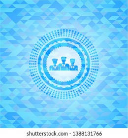 business teamwork icon inside sky blue emblem with mosaic background