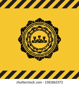 business teamwork icon inside warning sign, black grunge emblem. Vector Illustration. Detailed.